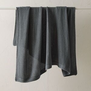 West Elm Cotton Knit Throw Blanket Blue Grey Aegean 50 In X 60 In
